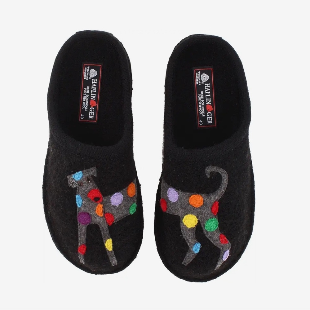 NWT Haflinger Wool Jack Slippers Black Women's size 37.